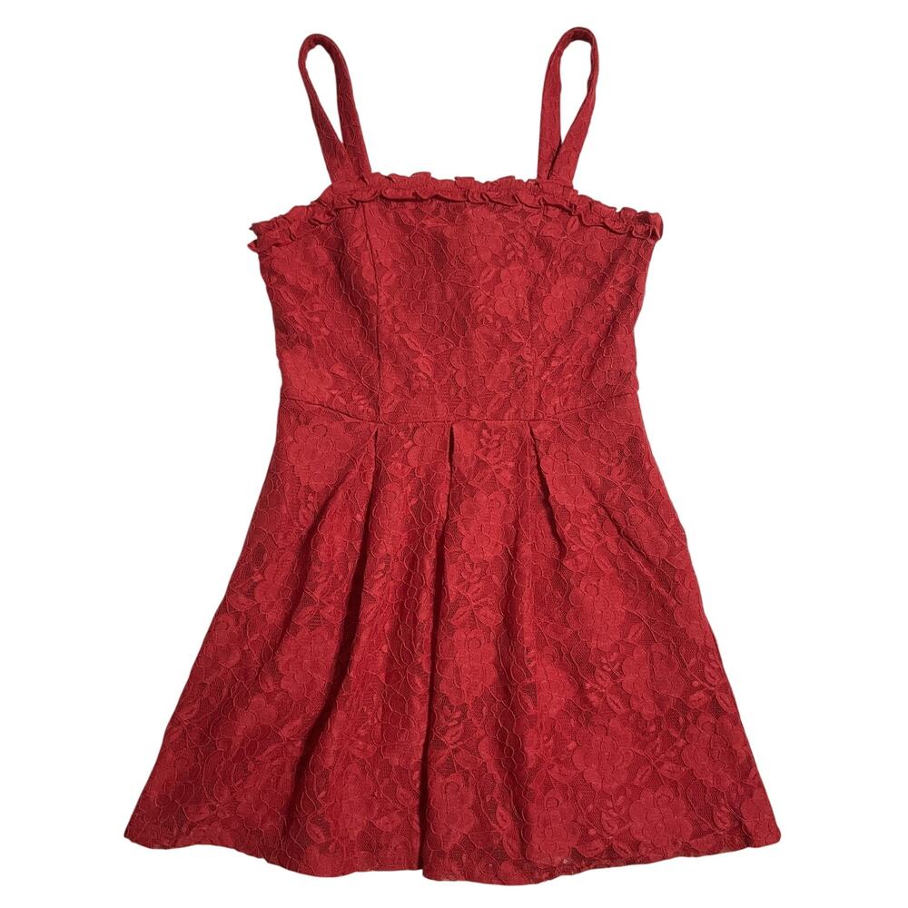 Speechless Women Dress S Red Floral Fit & Flare Lace Bow Sleeveless Lined Mini